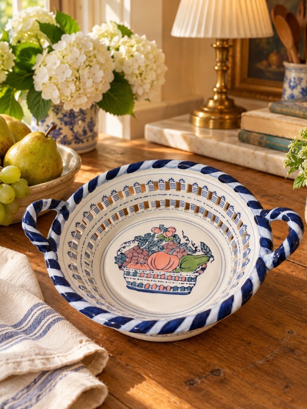 Ramsel Hamburg Open Weave Basket Porcelain Fruit Bowl